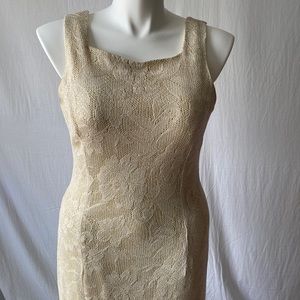 Molly Malloy Evening VTG Gold, Floral Lace over Sequins Dress, NYE, Size: 16